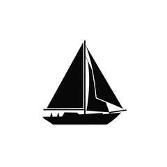 Black sailboat silhouette on white sailing water