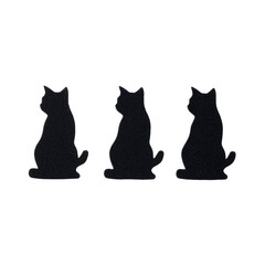 Three black cats sitting in profile isolated on transparent background