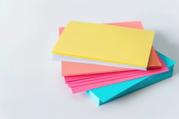 Stack of blank index cards on white background for design use