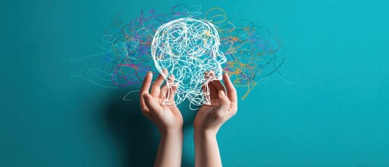 The Hands Holding a Creative Representation of the Human Mind and Thoughts