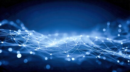 Abstract Blue Network Visualization: Futuristic Connection with Data Points and Nodes for Technology Concepts