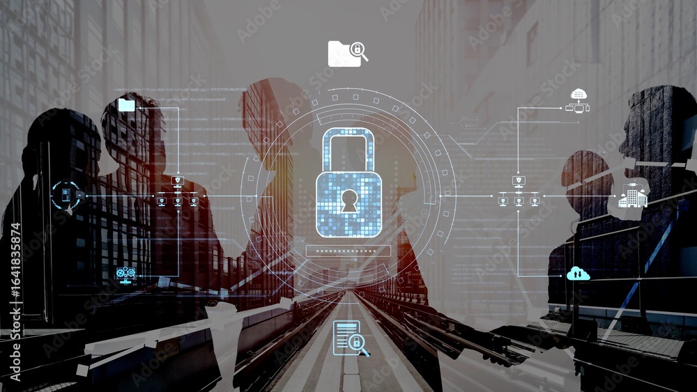 Poster cyber security protection and cyber security strategies against cyber threats, system hacks, digital