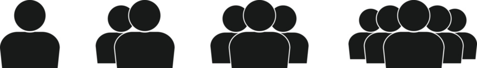 People Group Icons Set – Small, Medium & Large Group Symbols, Transparent PNG & Vector Illustration