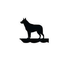 Black dog silhouette on boat deck white