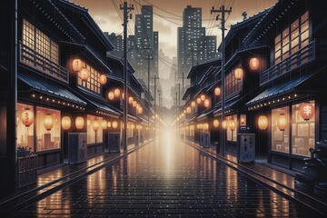 Rainy night in a traditional asian city