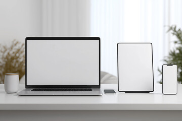 Tech Mockup on a Modern White Desk