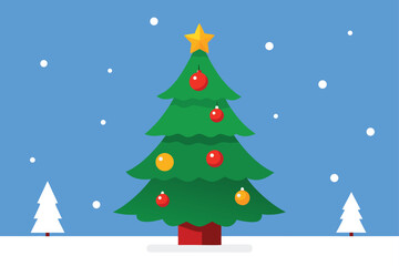 festive christmas background  decorated pine tree