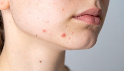 Obraz premium A close-up shot highlighting skin affected by acne with blemishes and textures