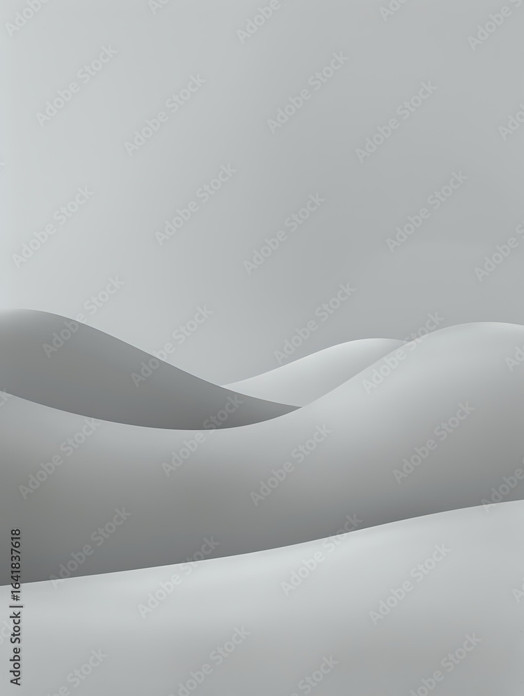 Poster minimalist black and white landscape of smooth rolling sand dunes creating gentle curves and shadows