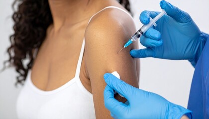A healthcare professional administers an injection into a patient's arm, depicting a crucial aspect of modern medicine. The scene focuses on the medical procedure.