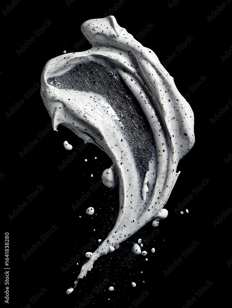Aufkleber dynamic monochrome splash of cream or paint frozen in motion against black background, creating abst