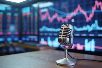 Podcast microphone stock market analysis financial news talk