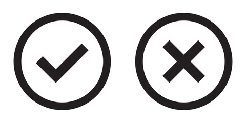 Obraz premium Black check mark and cross mark icon . Isolated tick and cross vector icon. Checkmark and cross mark icon. Colourful icon for apps and websites. Vector illustration tick and cross icon. EPS 10.
