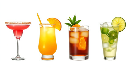 A Colorful Collection of Exotic Refreshing Cocktails With Tropical Garnishes