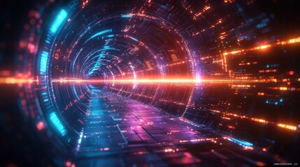 Obraz premium Futuristic tunnel glowing with vibrant light