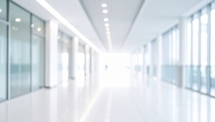 明るい光でかすみ、ぼやけたビル内のホールの光景