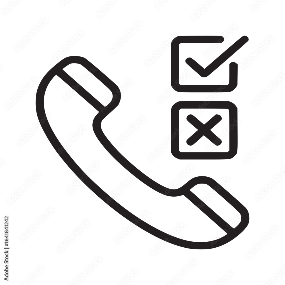 Aufkleber outline icon of phone with check mark and x symbol representing communication options and feedback c