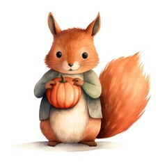 Fototapeta premium Red squirrel animal pumpkin rodent.
