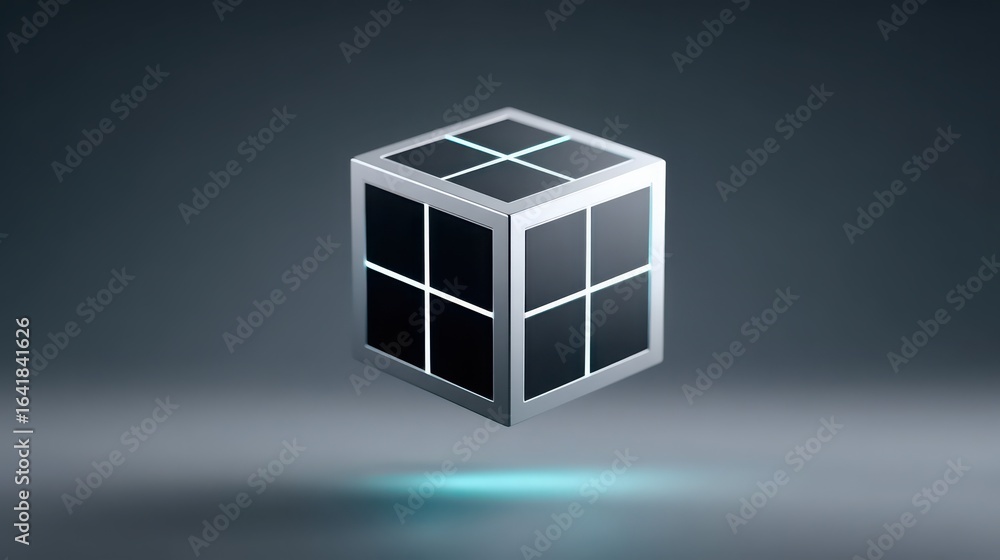 Aufkleber a cube with black squares on it is floating in the air