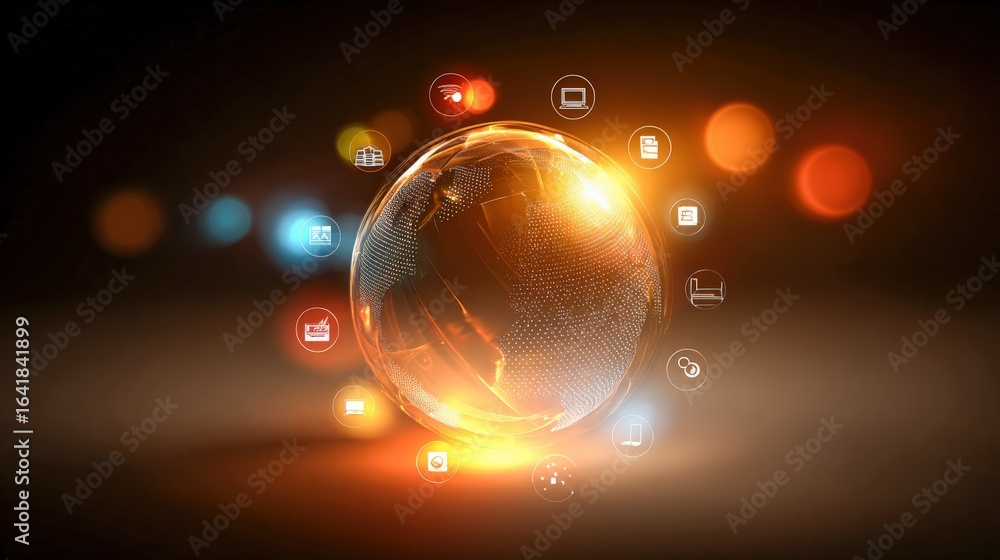 Aufkleber global digital network sphere: a futuristic representation of connectivity and technology integratio