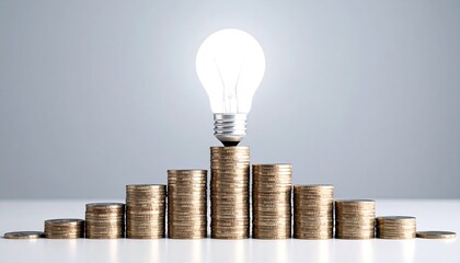 Stacks of coins with a lightbulb on top