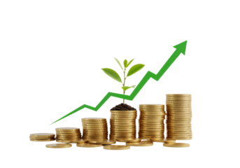 Growing Wealth Visualize Financial Growth with Stacked Coins and Upward Trend Arrow