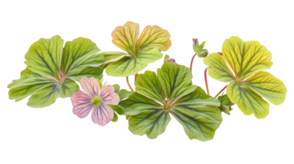 Zonal or garden geranium green leaves with bud Pela on white background 