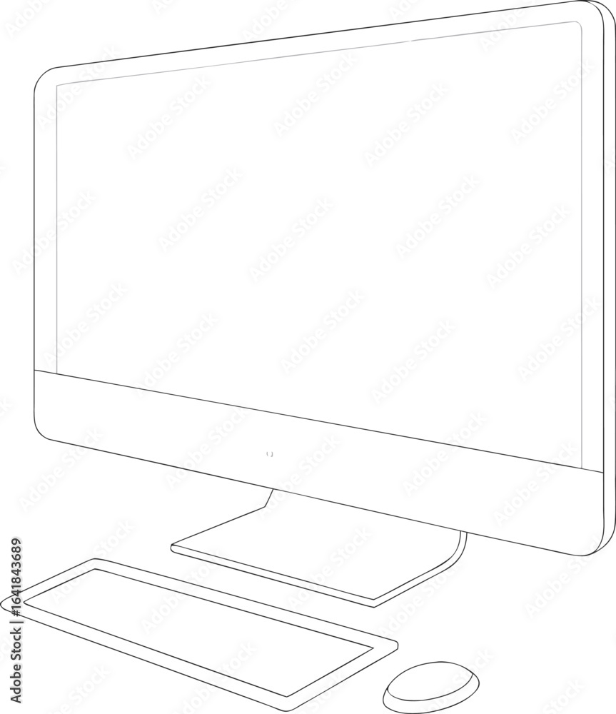 Leinwandbilder clean line drawing of an all in one computer with keyboard and mouse