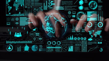 Data center monitoring dashboard visualize network performance, connection status, usage rate, and...