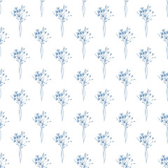 Seamless pattern with watercolor flowers navy blue, repeat floral texture, indigo background hand drawing. Perfectly for wrapping paper, wallpaper, fabric, texture and other printing.