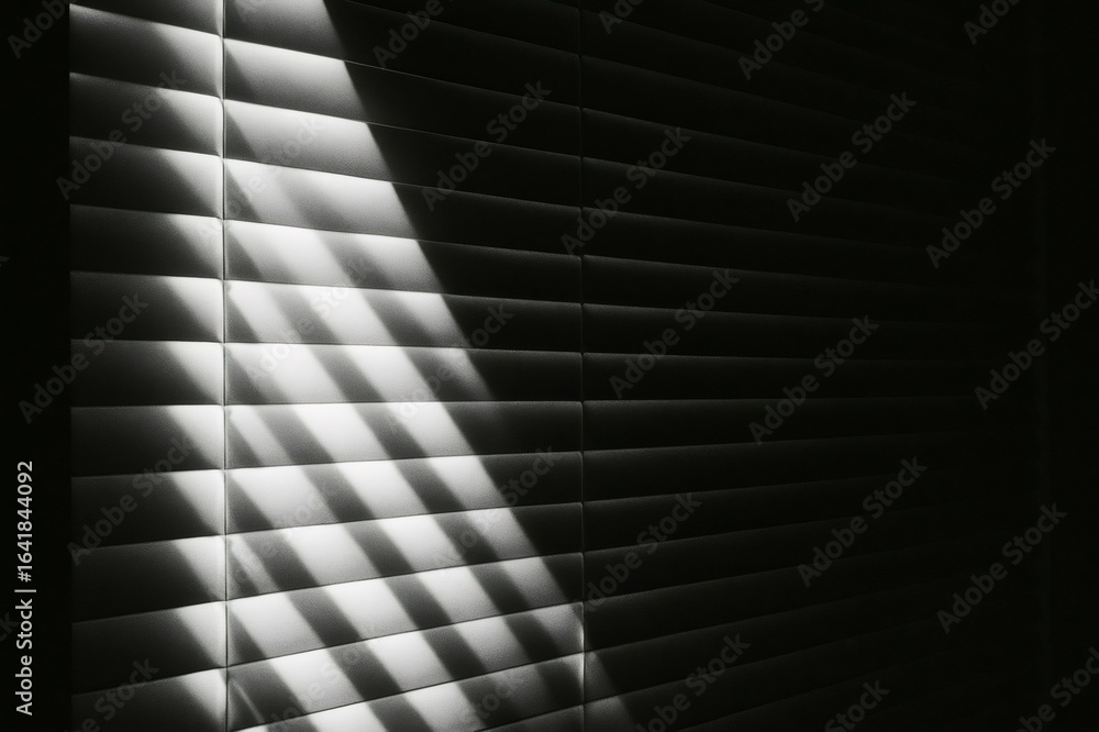Poster light and shadow creating an abstract pattern on window blinds, perfect background for a variety of 
