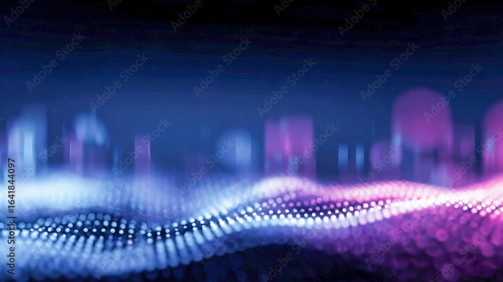 Poster abstract data visualization with flowing particles in a digital space, representing future technolog