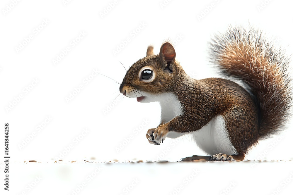 Aufkleber red squirrel isolated on white background in profile view showing detailed fur texture and distincti