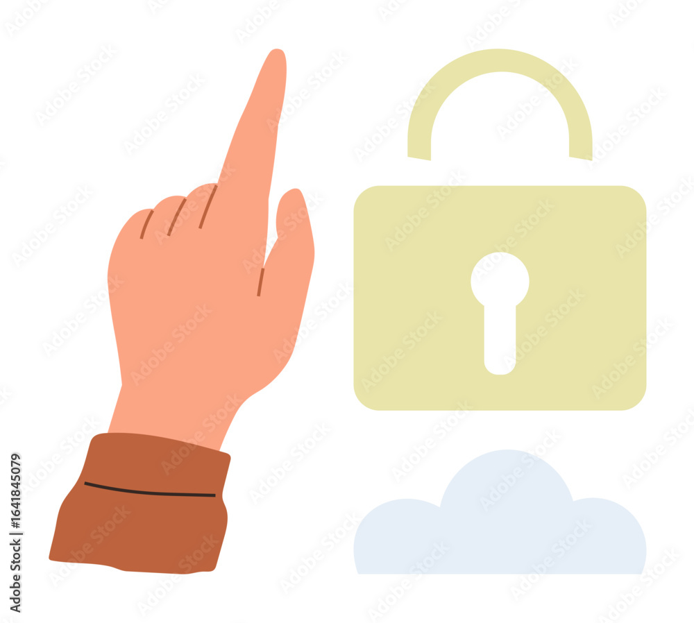 Aufkleber hand pointing to padlock above cloud, highlighting security and access control. ideal for cybersecur