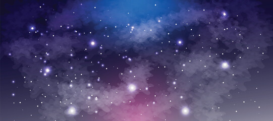 Space galaxy background with many stars. Realistic colorful cosmos with nebula and milky way. Space infinity with milky way starlight glow astronomical vector background
