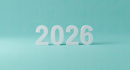 2026: Minimalist White Numbers on Pastel Blue Background
