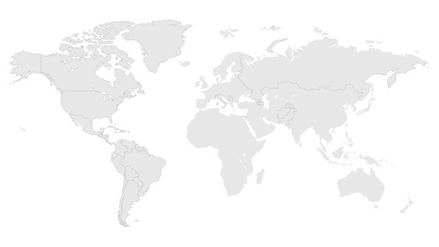 World map animation. Outline world map with country borders and continents in the background with alpha channel. Motion design.