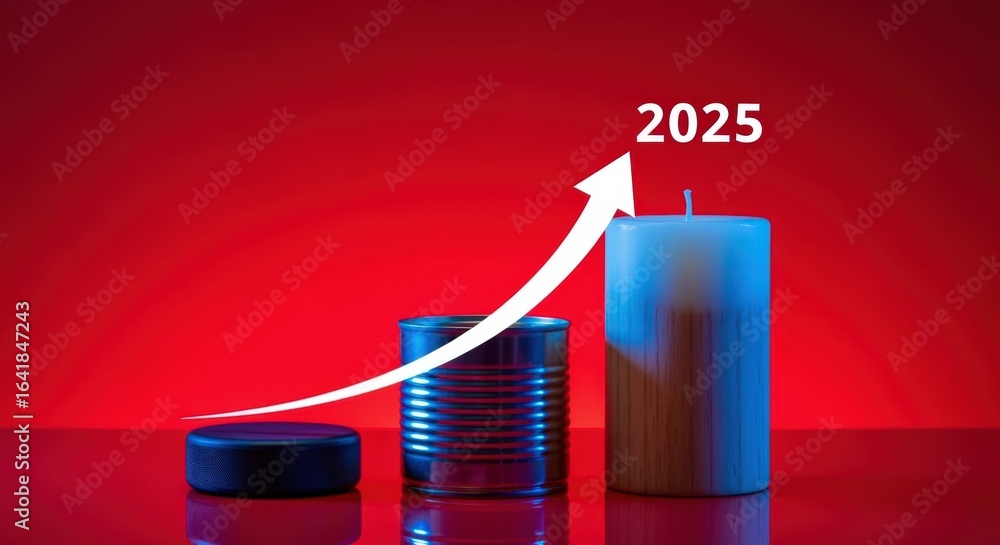 Poster growth chart visualization: object increasing height representing economic forecast to the year 2025