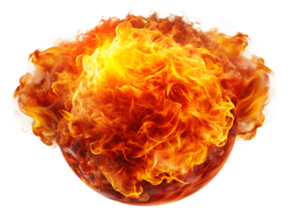 Fiery sphere burning bright isolated on a transparent background.PNG