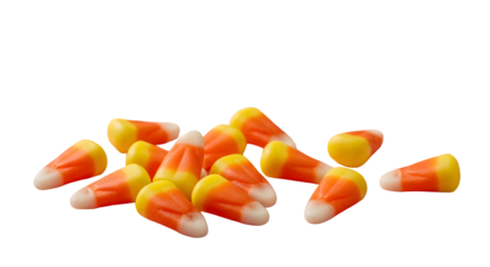 Festive candy corn pile creating a sweet, sugary, and vibrant Halloween or autumn celebration atmosphere