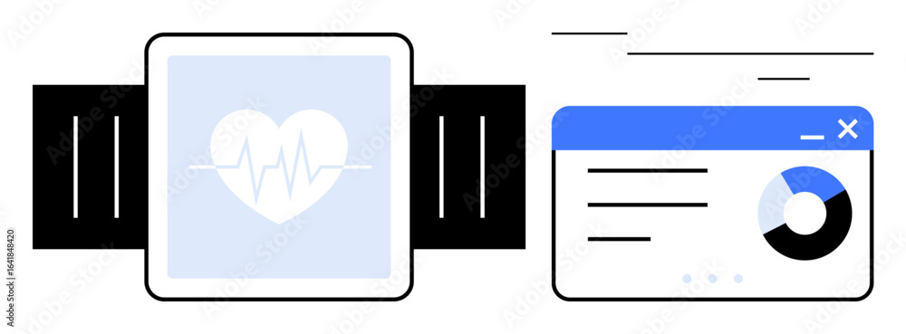 Poster smartwatch with heart monitor alongside a data dashboard highlighting analytics. ideal for health tr