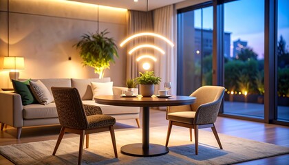 Modern dining area with wifi lighting