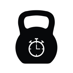 Black kettlebell with white stopwatch icon timer fitness