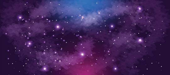 Space galaxy background with many stars. Realistic colorful cosmos with nebula and milky way. Space infinity with milky way starlight glow astronomical vector background