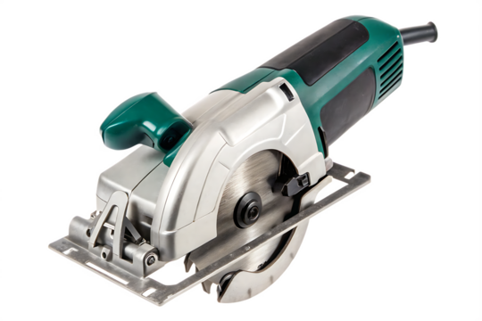 Green silver circular saw tool isolated on a transparent background