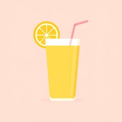 A refreshing glass of lemonade with a straw and a lemon slice on a pastel background. A cheerful design, perfect for summer