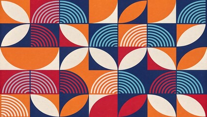 Geometric pattern with retro style shapes and decorative elements background
