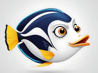 A cartoonish, digitally rendered fish is the central focus of the image. 