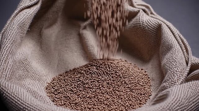 Brown Teff Grains Pouring Into Pouch