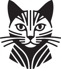 A cute cartoon drawing of a black and white cat's face with big eyes